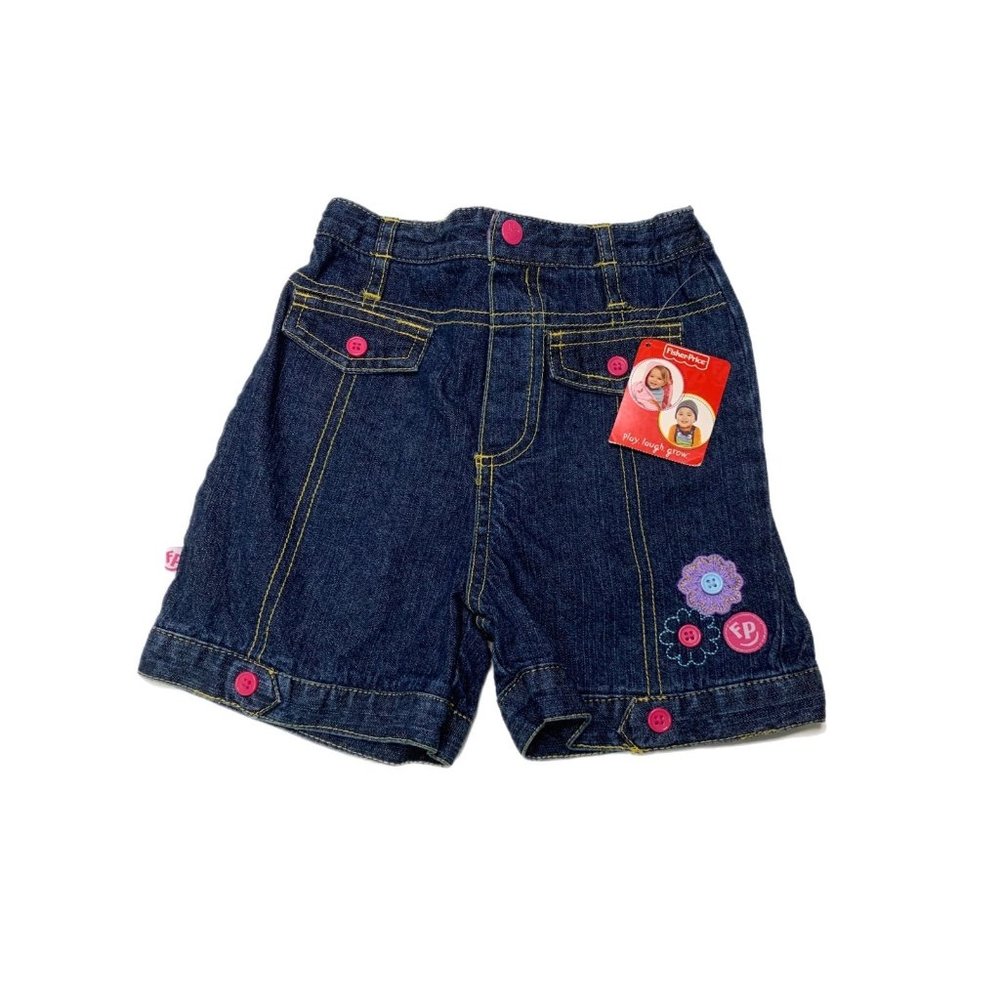 NWT Fisher Price Girls High Waist Flower Embroidered Denim Shorts 2T